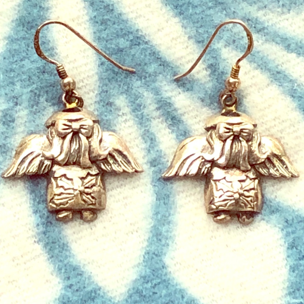 VTG Silver angel w/bow fish hook earrings